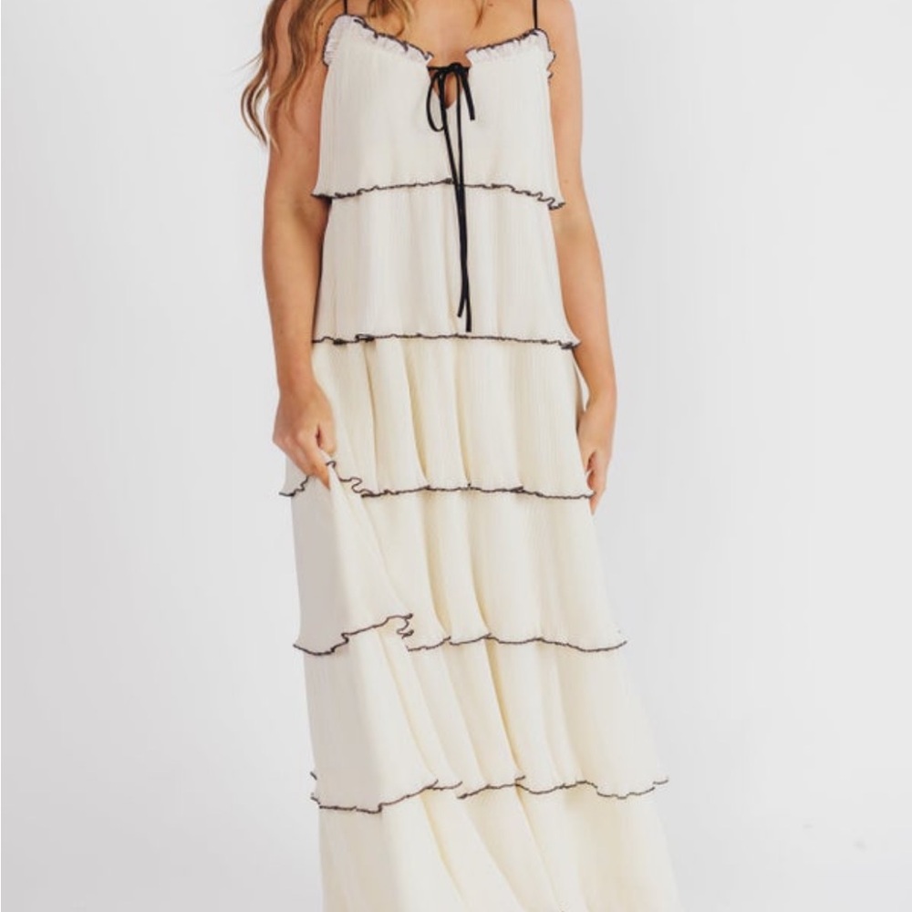 Worth Collective Elegant Cream Tiered Maxi Dress